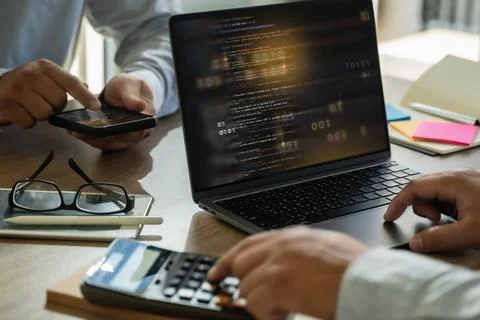 Software engineer working on a laptop Website application development Techn.. 스톡 사진