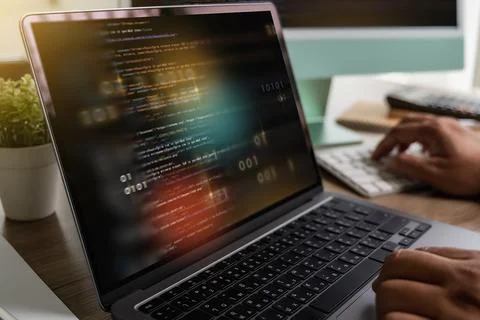 Software engineer working on a laptop Website application development Techn.. Foto stock