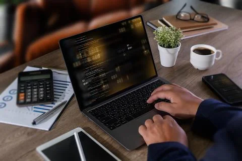 Software engineer working on a laptop Website application development Techn.. Stock-Fotos