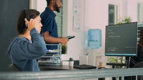 Software engineer working on user interface and writing code with html script Stock Photos