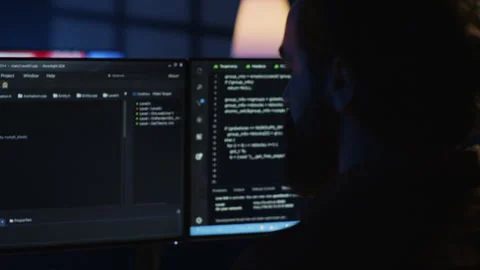 Software engineer writes complex binary code scripts on computer Stock Footage 265622077