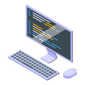 Software engineer writing code on desktop computer with keyboard and mouse Stock Illustration