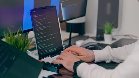 Software Engineer Writing Code on Keyboard, Close Up 스톡 동영상 342060240
