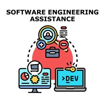 Software engineering assistance creating development solutions Stock Illustration