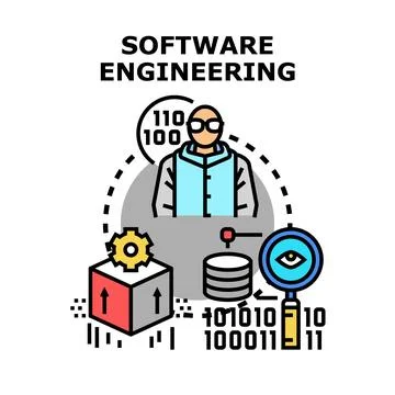 Software engineering concept with developer coding data Illustrazione stock