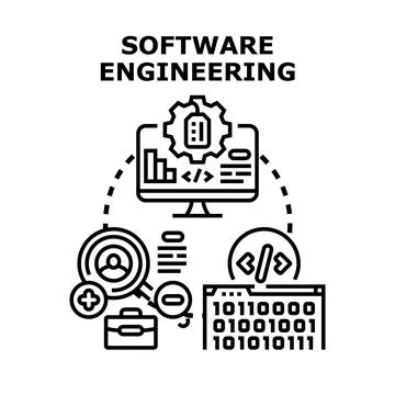 Software engineering concept with development and coding process Illustrazione stock