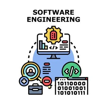 Software engineering concept with development and coding process Illustrazione stock