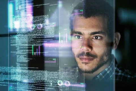 Software engineering. Cropped shot of a young computer programmer looking thr Stock Photos