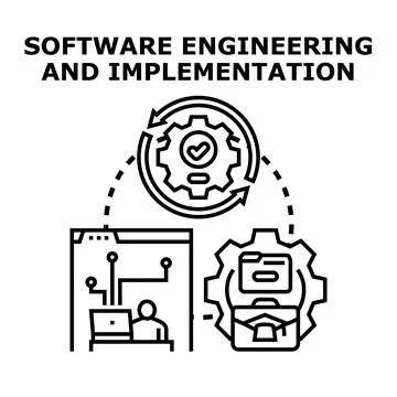 Software engineering developing and implementing digital solutions Illustrazione stock