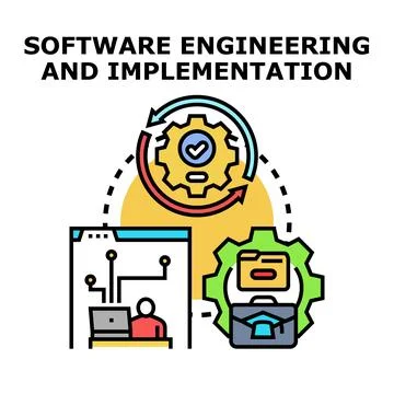Software engineering developing and implementing digital solutions Stockillustratie