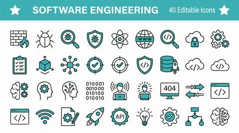 Software engineering editable icons set. Illustrazione stock