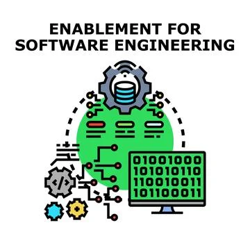 Software engineering enablement developing coding and data solutions Stock Illustration