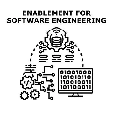 Software engineering enablement developing coding and data solutions Stock Illustration