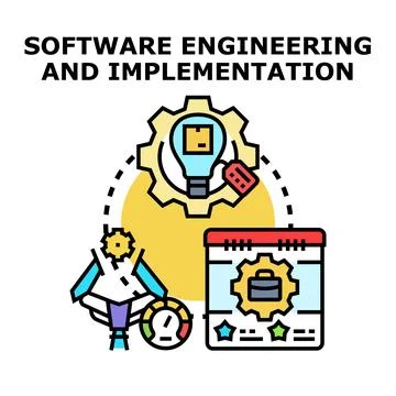 Software engineering implementation developing innovative solutions concept Stock Illustration
