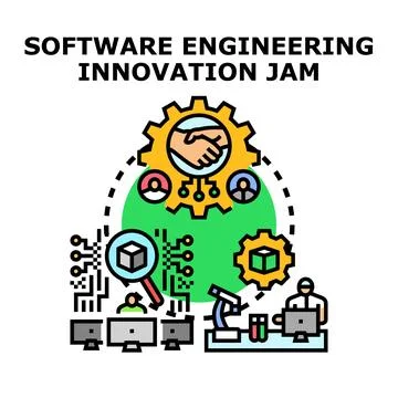 Software engineering innovation jam developing teamwork and research Stock Illustration