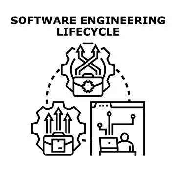 Software engineering lifecycle developing digital technology solution 库存插图