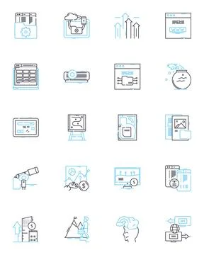 Software engineering linear icons set. Coding, Algorithms, Testing, Deployment Illustrazione stock
