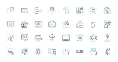 Software engineering linear icons set. Coding, Algorithms, Testing, Deployment Stock Illustration