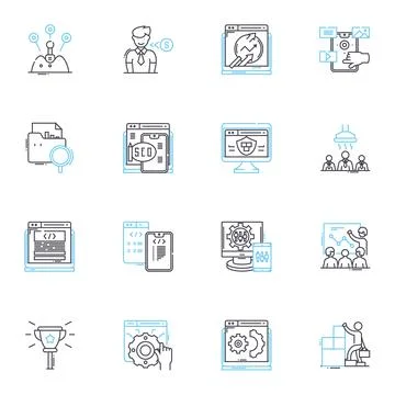 Software engineering linear icons set. Coding, Debugging, Programming Stock Illustration