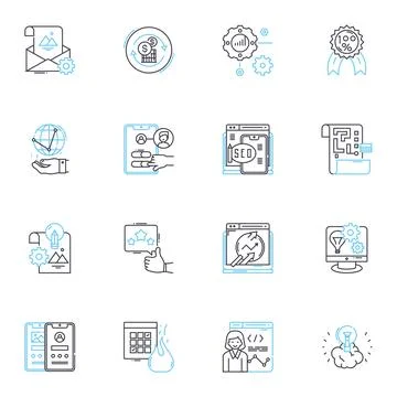 Software engineering linear icons set. Development, Programming, Testing Stock Illustration