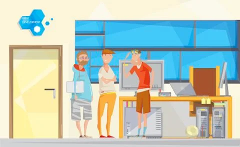 Software Engineering Office Composition Stock Illustration