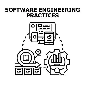 Software engineering practices developing application solution concept 스톡 일러스트