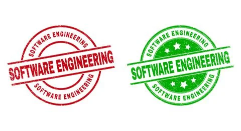 SOFTWARE ENGINEERING Round Seals with Scratched Texture Illustrazione stock