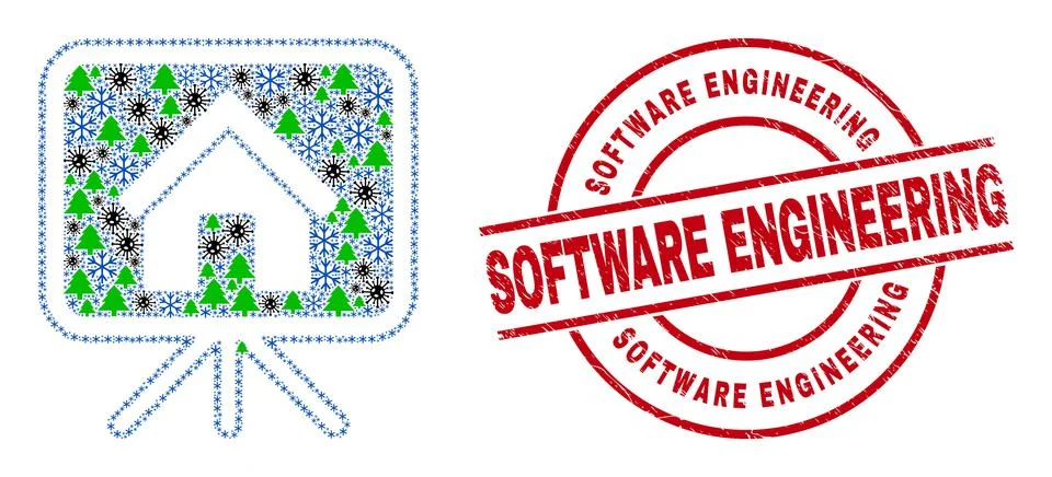 Software Engineering Scratched Stamp and House Project Board Mosaic of Covid Stock Illustration