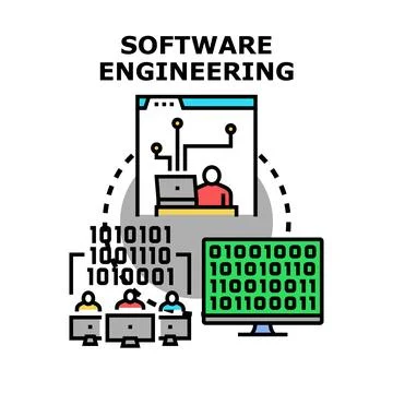 Software engineering team developing digital technology solution Illustrazione stock