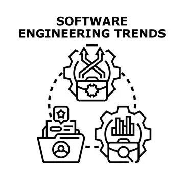 Software engineering trends developing solutions and processes Stock Illustration