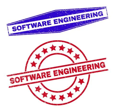 SOFTWARE ENGINEERING Unclean Badges in Circle and Hexagonal Forms Stock Illustration