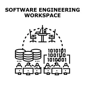 Software engineering workspace designing coding development 库存插图