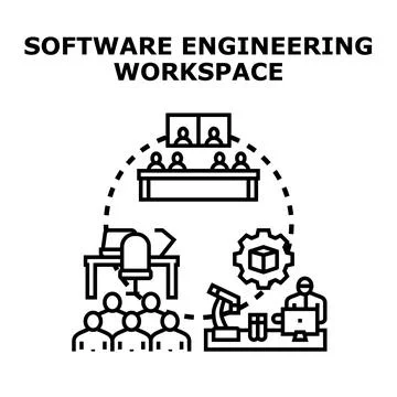 Software engineering workspace developing innovative digital solutions 库存插图