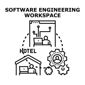 Software engineering workspace remote developing concept イラスト素材