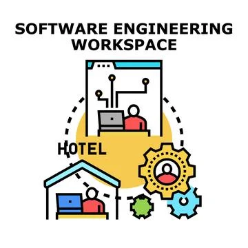 Software engineering workspace remote developing concept Stock Illustration