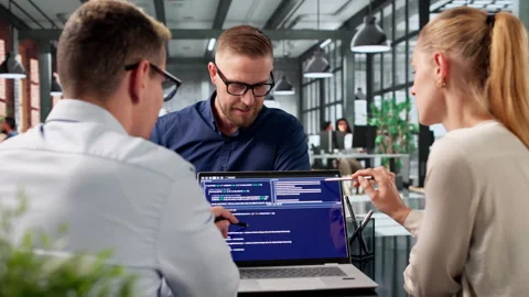 Software Engineers Collaborate Closely On Coding Secure Web Applications Stock Footage 338168940