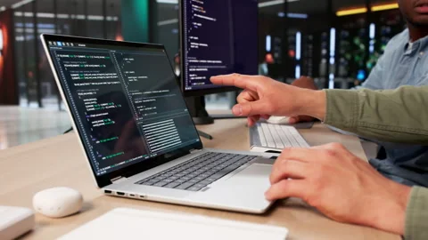 Software Engineers Collaborate Closely While Coding Secure Data Systems Stock-Footage 335452081