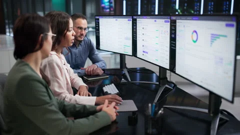 Software Engineers Collaborate In Office Using AI Platform Stock Footage 347906330