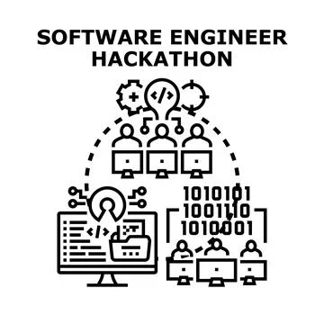 Software engineers collaborating coding during hackathon event Stockillustratie