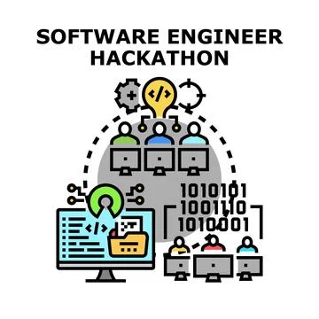 Software engineers collaborating coding during hackathon event 스톡 일러스트