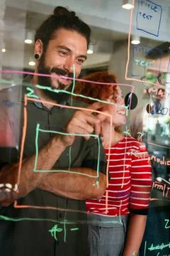 Software engineers working together on project at tech startup. Business Foto stock