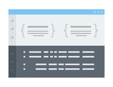 Software Environment Application Screen with Code flat icon vector isolated. Stockillustratie