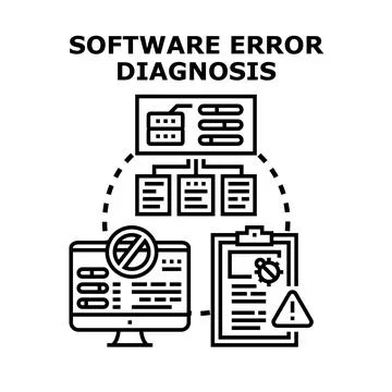 Software error diagnosis finding and fixing bugs Stock Illustration