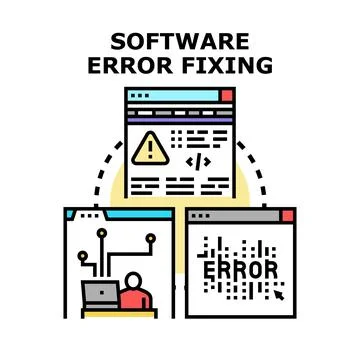 Software error fixing process developing coding programming 库存插图