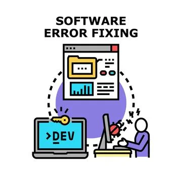Software error fixing process key development solution Stockillustratie