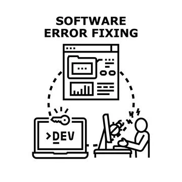 Software error fixing process key development solution Stock Illustration