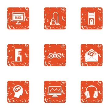 Software error icons set, grunge style 스톡 일러스트