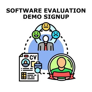 Software evaluation demo signup process illustrating user feedback 库存插图