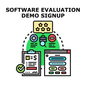 Software evaluation demo signup process concept Illustrazione stock
