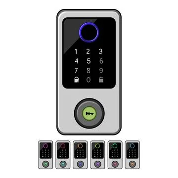 Software facial recognition lock cartoon vector graphic Stock Illustration